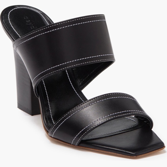 AEYDE Serena Black Double Band Heeled Sandals